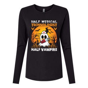 Halloween Half Medical Technologist Half Vampire Ghost Nurse Gift Womens Cotton Relaxed Long Sleeve T-Shirt