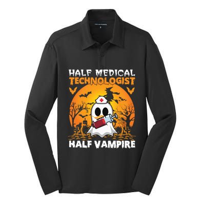 Halloween Half Medical Technologist Half Vampire Ghost Nurse Gift Silk Touch Performance Long Sleeve Polo