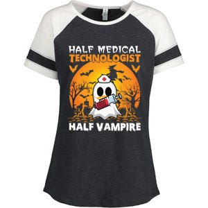 Halloween Half Medical Technologist Half Vampire Ghost Nurse Gift Enza Ladies Jersey Colorblock Tee