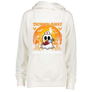 Halloween Half Medical Technologist Half Vampire Ghost Nurse Gift Womens Funnel Neck Pullover Hood