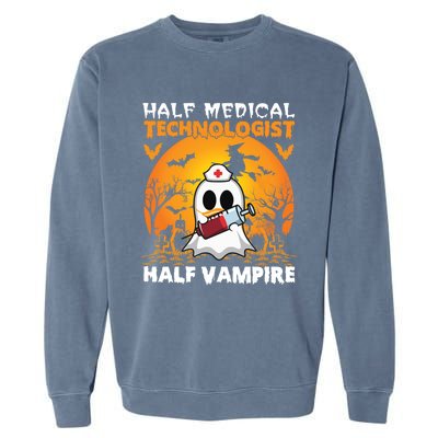 Halloween Half Medical Technologist Half Vampire Ghost Nurse Gift Garment-Dyed Sweatshirt