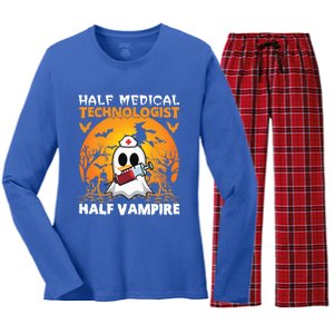 Halloween Half Medical Technologist Half Vampire Ghost Nurse Gift Women's Long Sleeve Flannel Pajama Set 