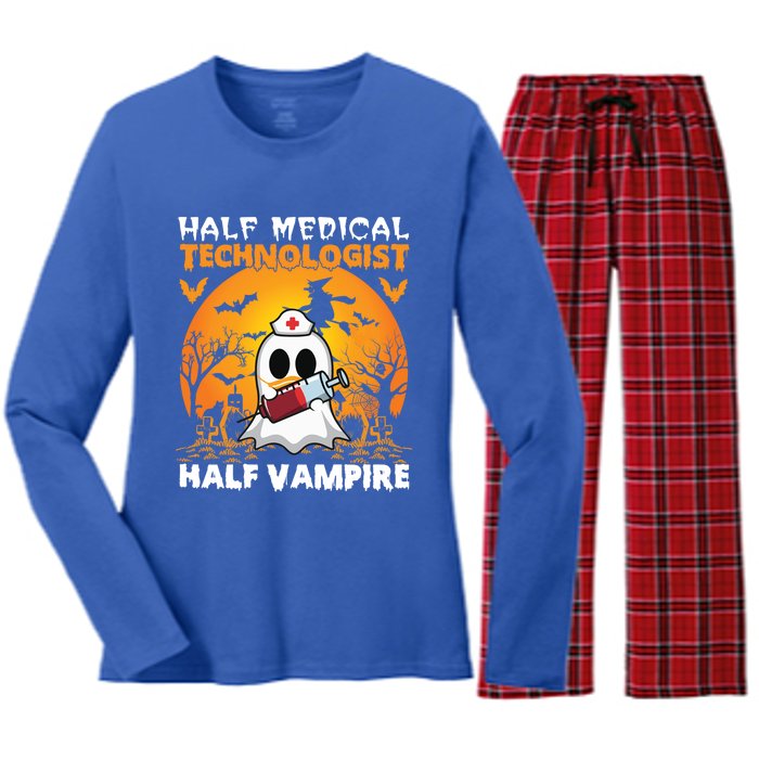 Halloween Half Medical Technologist Half Vampire Ghost Nurse Gift Women's Long Sleeve Flannel Pajama Set 