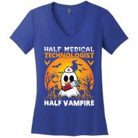 Halloween Half Medical Technologist Half Vampire Ghost Nurse Gift Women's V-Neck T-Shirt