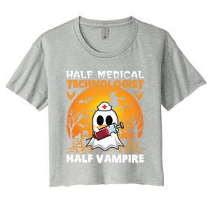 Halloween Half Medical Technologist Half Vampire Ghost Nurse Gift Women's Crop Top Tee