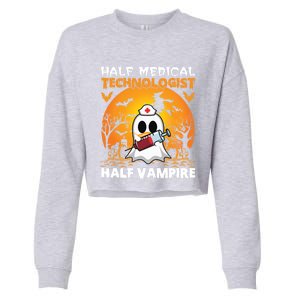 Halloween Half Medical Technologist Half Vampire Ghost Nurse Gift Cropped Pullover Crew