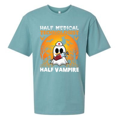 Halloween Half Medical Technologist Half Vampire Ghost Nurse Gift Sueded Cloud Jersey T-Shirt