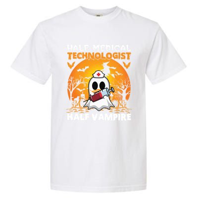 Halloween Half Medical Technologist Half Vampire Ghost Nurse Gift Garment-Dyed Heavyweight T-Shirt