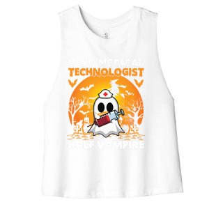 Halloween Half Medical Technologist Half Vampire Ghost Nurse Gift Women's Racerback Cropped Tank