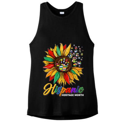 Hispanic Heritage Month Sunflowers Flags Ladies PosiCharge Tri-Blend Wicking Tank