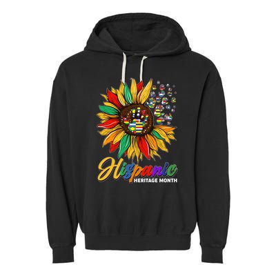 Hispanic Heritage Month Sunflowers Flags Garment-Dyed Fleece Hoodie