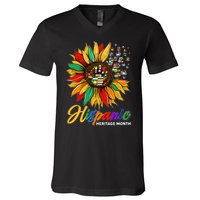 Hispanic Heritage Month Sunflowers Flags V-Neck T-Shirt