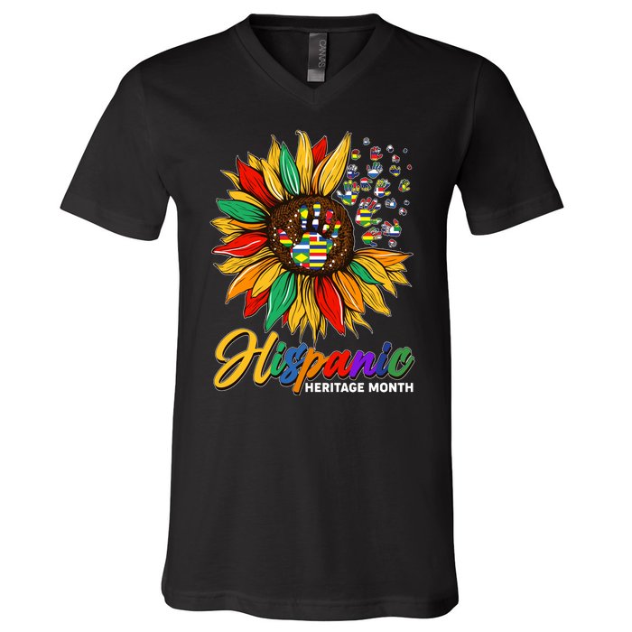 Hispanic Heritage Month Sunflowers Flags V-Neck T-Shirt