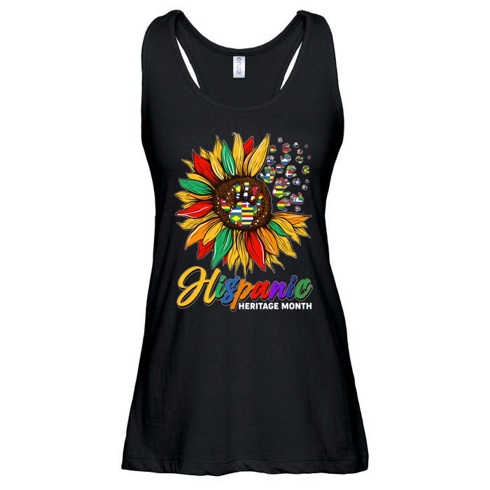 Hispanic Heritage Month Sunflowers Flags Ladies Essential Flowy Tank