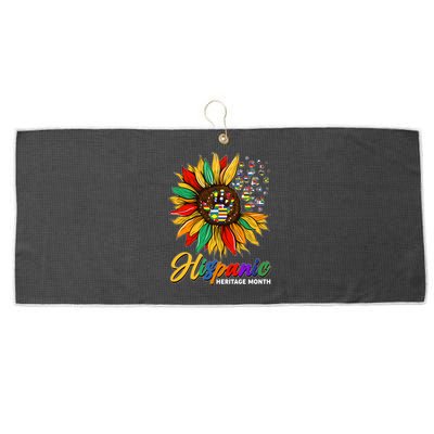 Hispanic Heritage Month Sunflowers Flags Large Microfiber Waffle Golf Towel