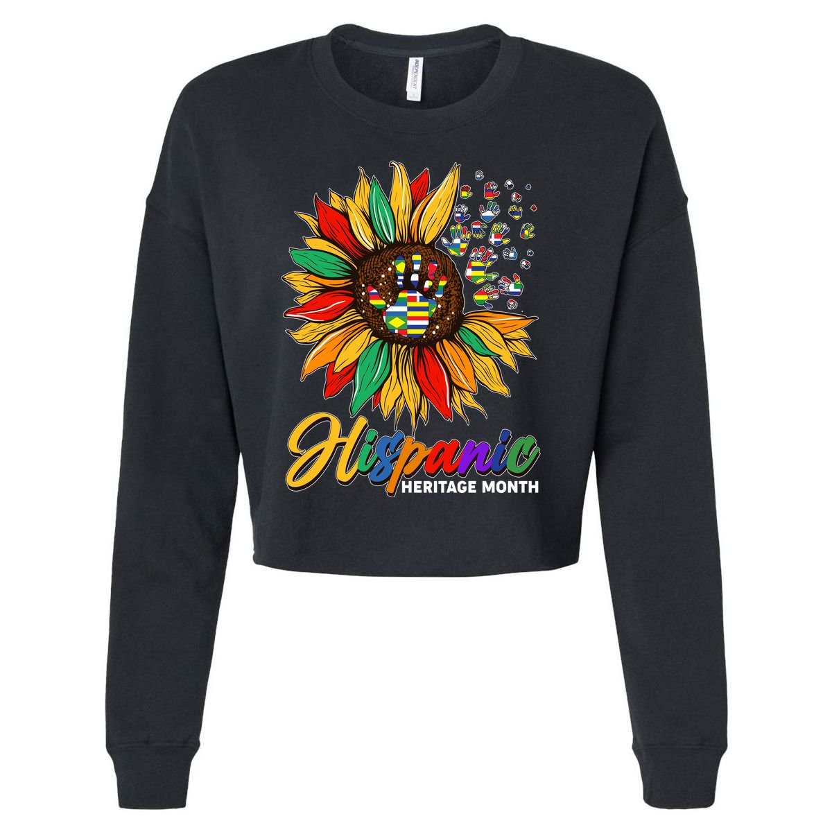 Hispanic Heritage Month Sunflowers Flags Cropped Pullover Crew