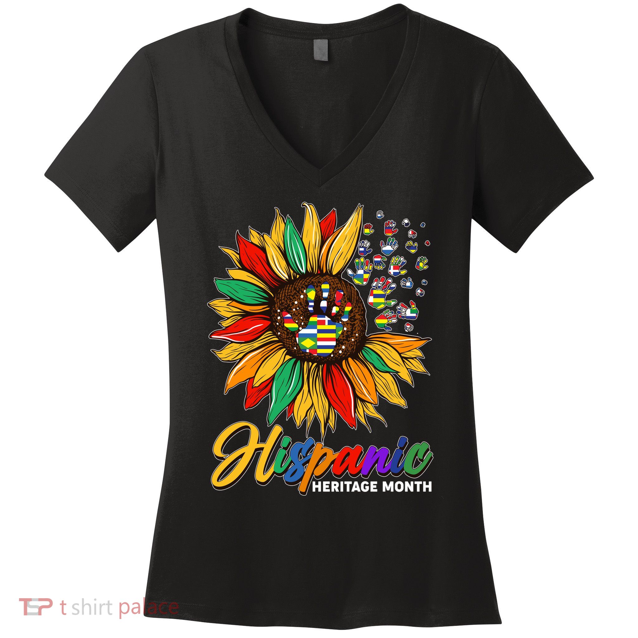 Hispanic Heritage Month Sunflowers Flags Women's V-Neck T-Shirt