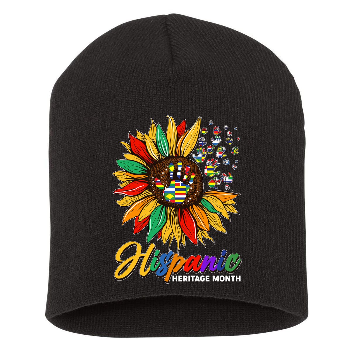 Hispanic Heritage Month Sunflowers Flags Short Acrylic Beanie