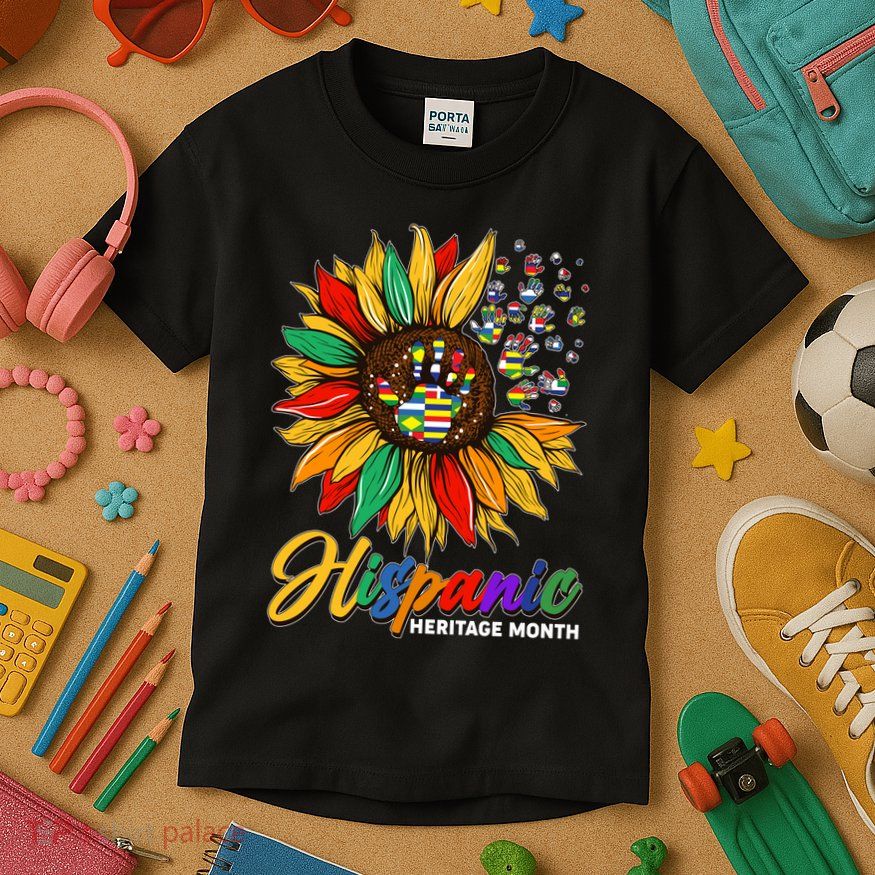 Hispanic Heritage Month Sunflowers Flags Kids T-Shirt