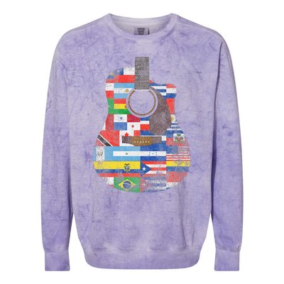 Hispanic Heritage Month All Countries Retro Acoustic Guitar Colorblast Crewneck Sweatshirt