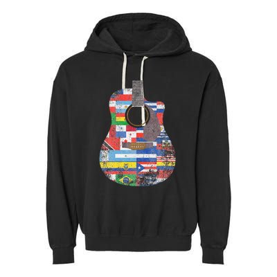 Hispanic Heritage Month All Countries Retro Acoustic Guitar Garment-Dyed Fleece Hoodie