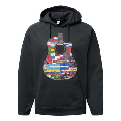 Hispanic Heritage Month All Countries Retro Acoustic Guitar Performance Fleece Hoodie