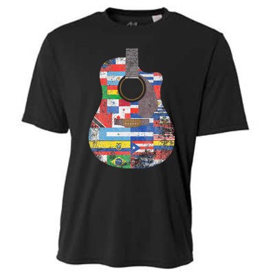 Hispanic Heritage Month All Countries Retro Acoustic Guitar Cooling Performance Crew T-Shirt