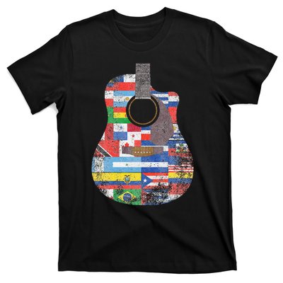 Hispanic Heritage Month All Countries Retro Acoustic Guitar T-Shirt