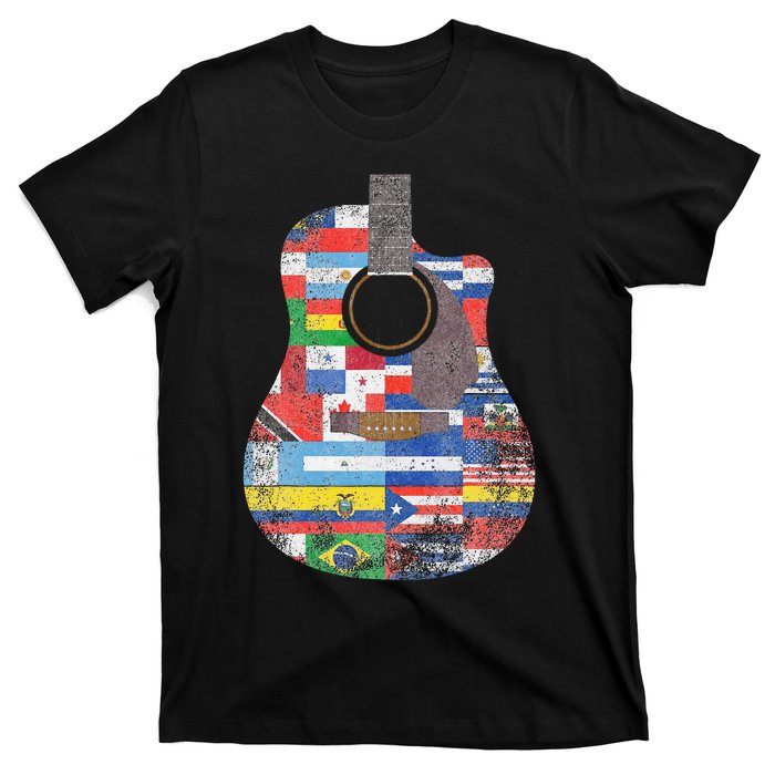 Hispanic Heritage Month All Countries Retro Acoustic Guitar T-Shirt