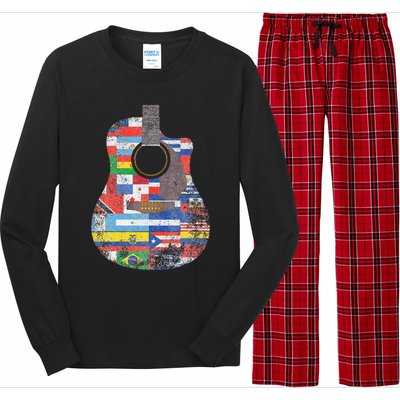 Hispanic Heritage Month All Countries Retro Acoustic Guitar Long Sleeve Pajama Set