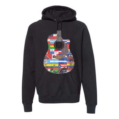 Hispanic Heritage Month All Countries Retro Acoustic Guitar Premium Hoodie