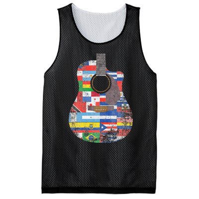 Hispanic Heritage Month All Countries Retro Acoustic Guitar Mesh Reversible Basketball Jersey Tank