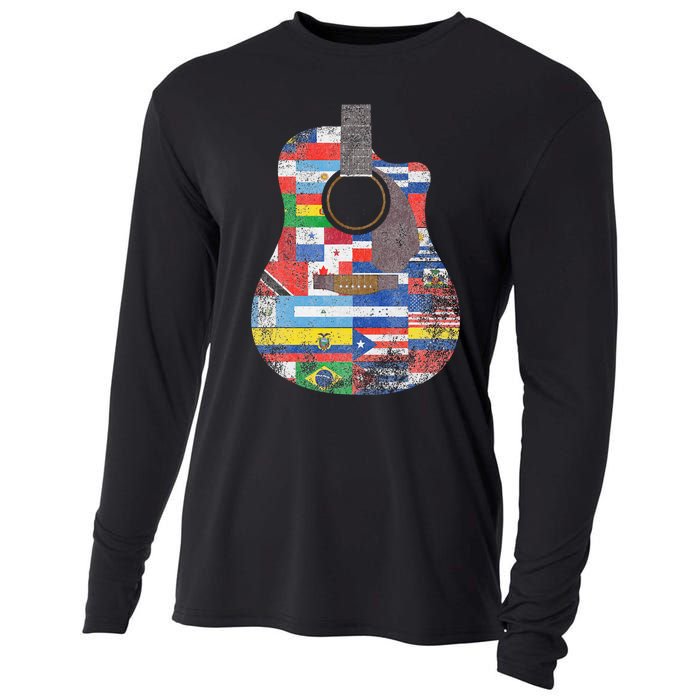 Hispanic Heritage Month All Countries Retro Acoustic Guitar Cooling Performance Long Sleeve Crew