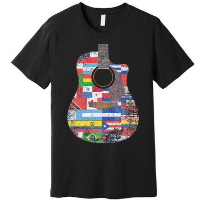 Hispanic Heritage Month All Countries Retro Acoustic Guitar Premium T-Shirt