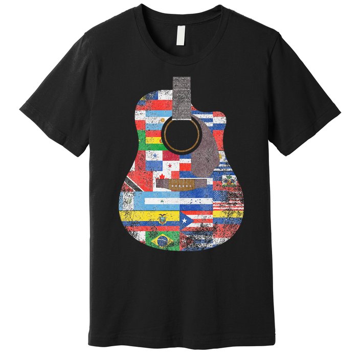 Hispanic Heritage Month All Countries Retro Acoustic Guitar Premium T-Shirt