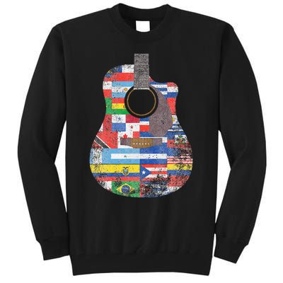 Hispanic Heritage Month All Countries Retro Acoustic Guitar Tall Sweatshirt