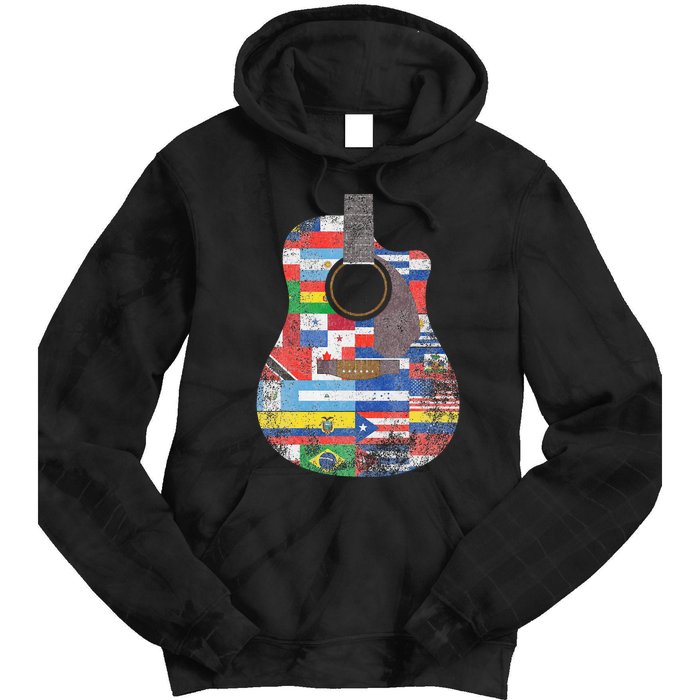 Hispanic Heritage Month All Countries Retro Acoustic Guitar Tie Dye Hoodie