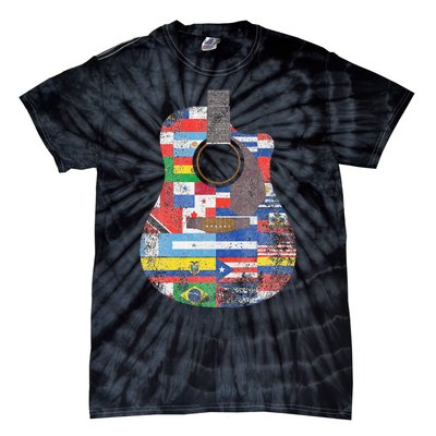 Hispanic Heritage Month All Countries Retro Acoustic Guitar Tie-Dye T-Shirt