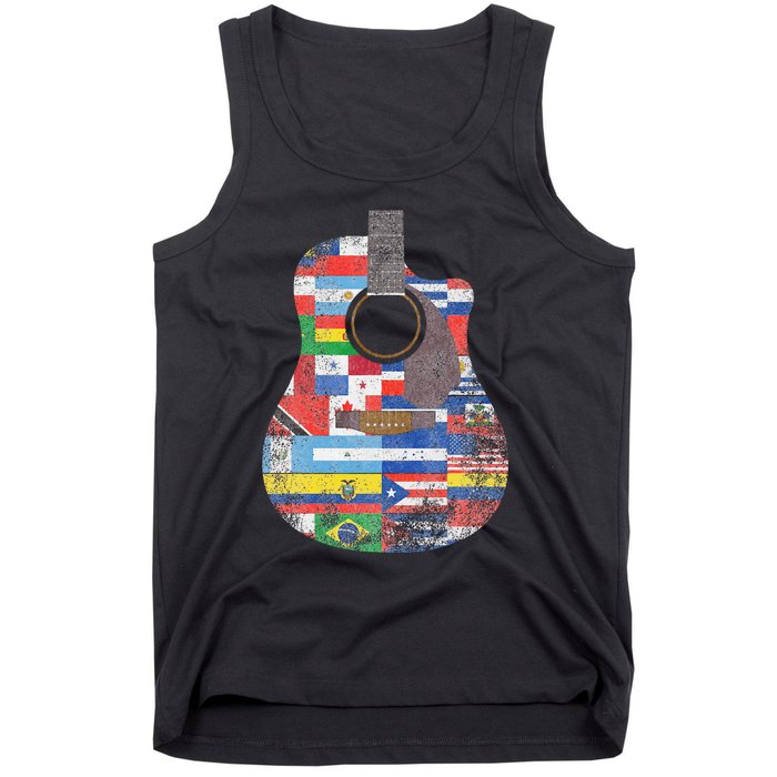 Hispanic Heritage Month All Countries Retro Acoustic Guitar Tank Top