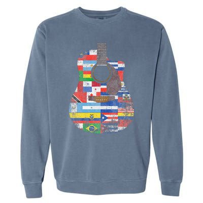 Hispanic Heritage Month All Countries Retro Acoustic Guitar Garment-Dyed Sweatshirt