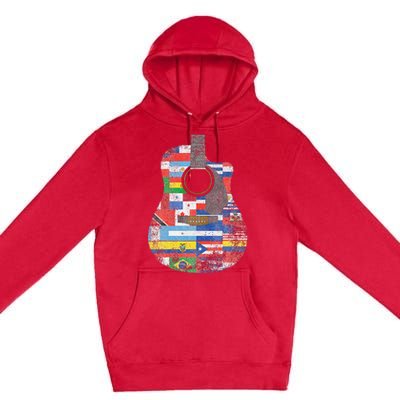 Hispanic Heritage Month All Countries Retro Acoustic Guitar Premium Pullover Hoodie