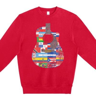 Hispanic Heritage Month All Countries Retro Acoustic Guitar Premium Crewneck Sweatshirt