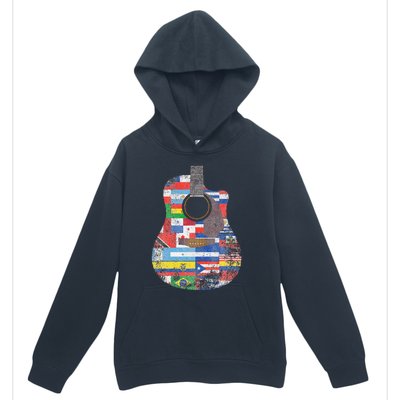 Hispanic Heritage Month All Countries Retro Acoustic Guitar Urban Pullover Hoodie