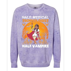 Halloween Half Medical Technologist Half Vampire Nurse Great Gift Colorblast Crewneck Sweatshirt