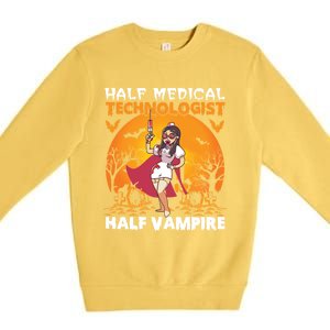 Halloween Half Medical Technologist Half Vampire Nurse Great Gift Premium Crewneck Sweatshirt