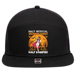 Halloween Half Medical Technologist Half Vampire Nurse Great Gift 7 Panel Mesh Trucker Snapback Hat