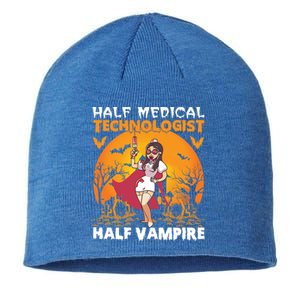 Halloween Half Medical Technologist Half Vampire Nurse Great Gift Sustainable Beanie