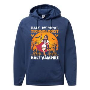 Halloween Half Medical Technologist Half Vampire Nurse Great Gift Performance Fleece Hoodie