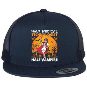 Halloween Half Medical Technologist Half Vampire Nurse Great Gift Flat Bill Trucker Hat