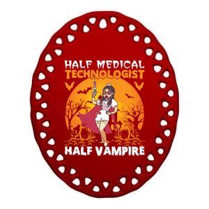 Halloween Half Medical Technologist Half Vampire Nurse Great Gift Ceramic Oval Ornament